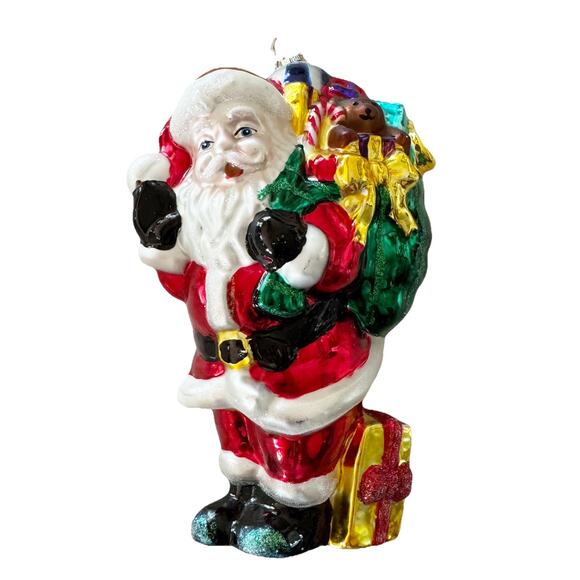 BK Blown Glass Christmas Ornament 1998 Santa with Sack of Gifts 9 inches tall - Picture 1 of 7